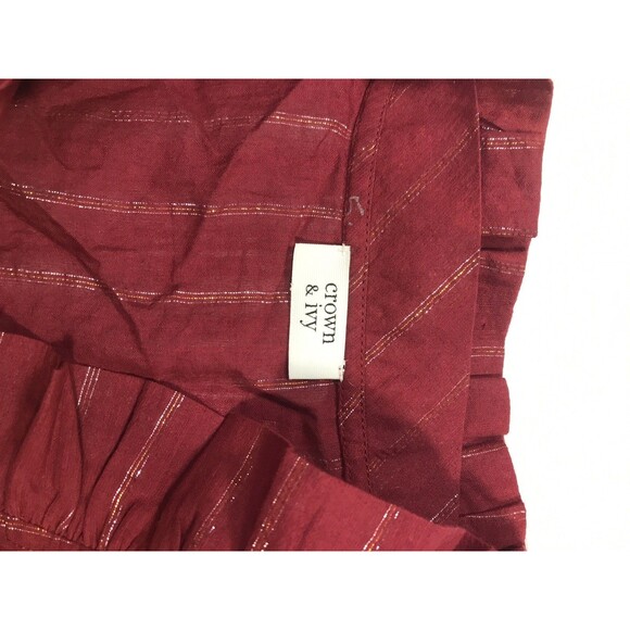 Crown & Ivy Plaid Ruffle Neck Top Red Gold Holiday Top Sz M - Picture 4 of 6